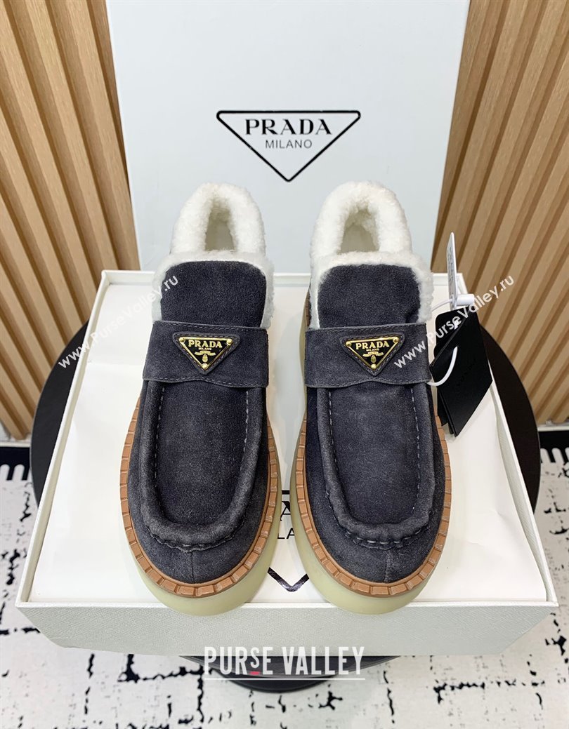 Prada Suede Wool Platform Slip-on Ankle Boots Dark Grey 2024 PR090406 (KER-241115026)