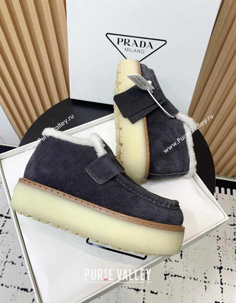 Prada Suede Wool Platform Slip-on Ankle Boots Dark Grey 2024 PR090406 (KER-241115026)