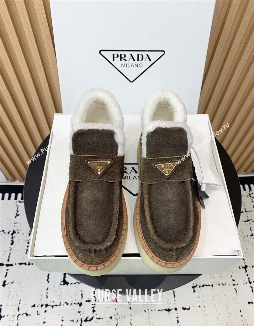 Prada Suede Wool Platform Slip-on Ankle Boots Khaki Grey 2024 PR090406 (KER-241115027)