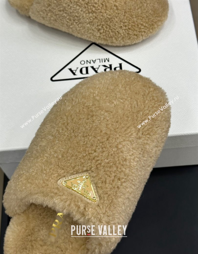 Prada Shearling Wool Flat Mules Beige 2024 PR111506 (SS-241115029)