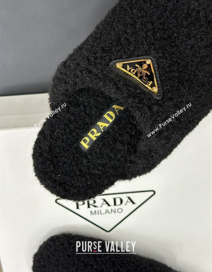 Prada Shearling Wool Flat Mules Black 2024 PR111506 (SS-241115032)