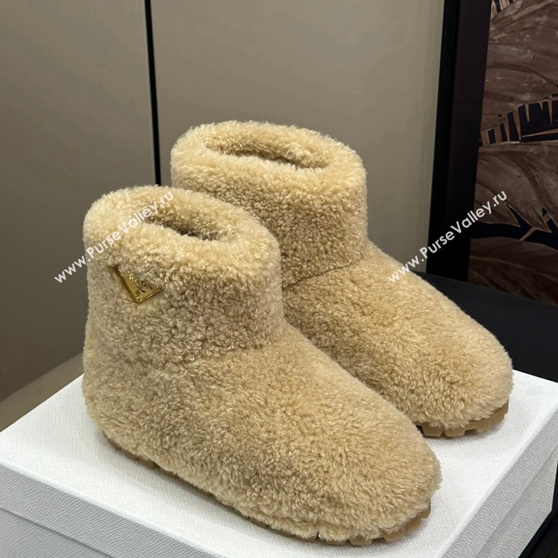 Prada Shearling Wool Flat Ankle Boots Beige 2024 PR111506 (SS-241115034)
