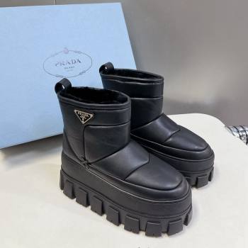 Prada Leather and Wool Platform Ankle Boots 4.5cm Black 2024 PR111507 (SS-241115038)