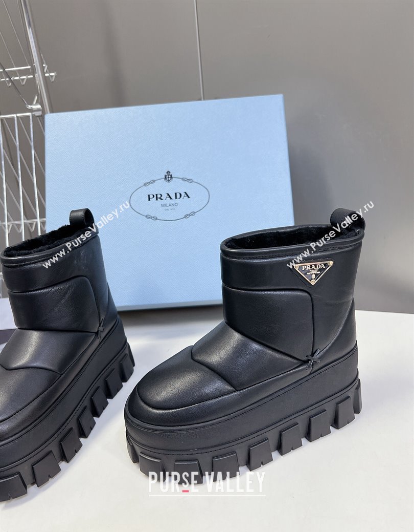 Prada Leather and Wool Platform Ankle Boots 4.5cm Black 2024 PR111507 (SS-241115038)