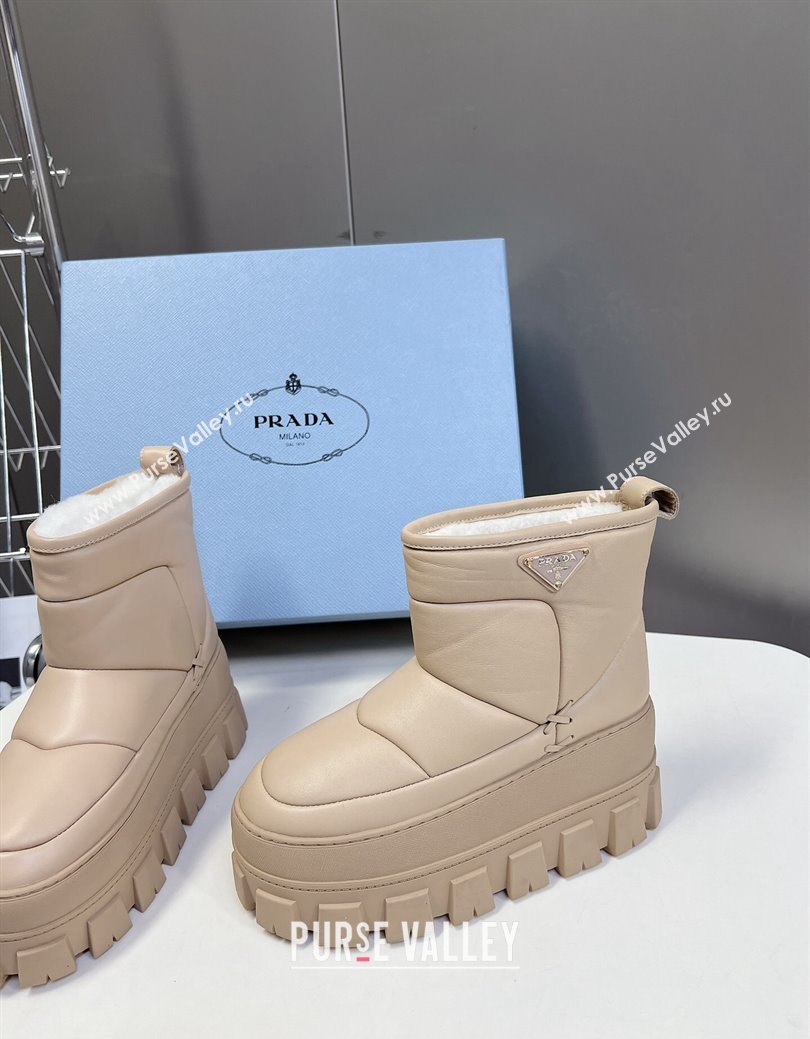 Prada Leather and Wool Platform Ankle Boots 4.5cm Beige 2024 PR111507 (SS-241115039)