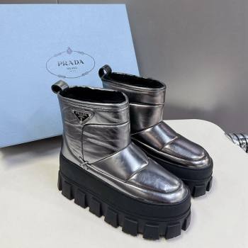 Prada Leather and Wool Platform Ankle Boots 4.5cm Silver 2024 PR111507 (SS-241115040)