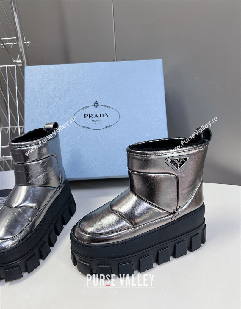 Prada Leather and Wool Platform Ankle Boots 4.5cm Silver 2024 PR111507 (SS-241115040)