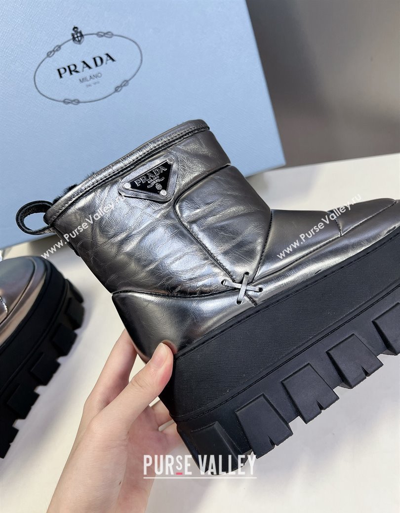 Prada Leather and Wool Platform Ankle Boots 4.5cm Silver 2024 PR111507 (SS-241115040)