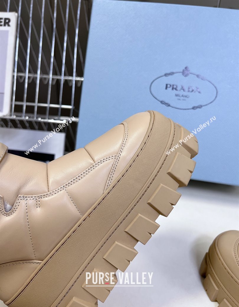 Prada Puffer Leather and Wool Platform Ankle Boots with Strap 4.5cm Beige 2024 (SS-241115043)