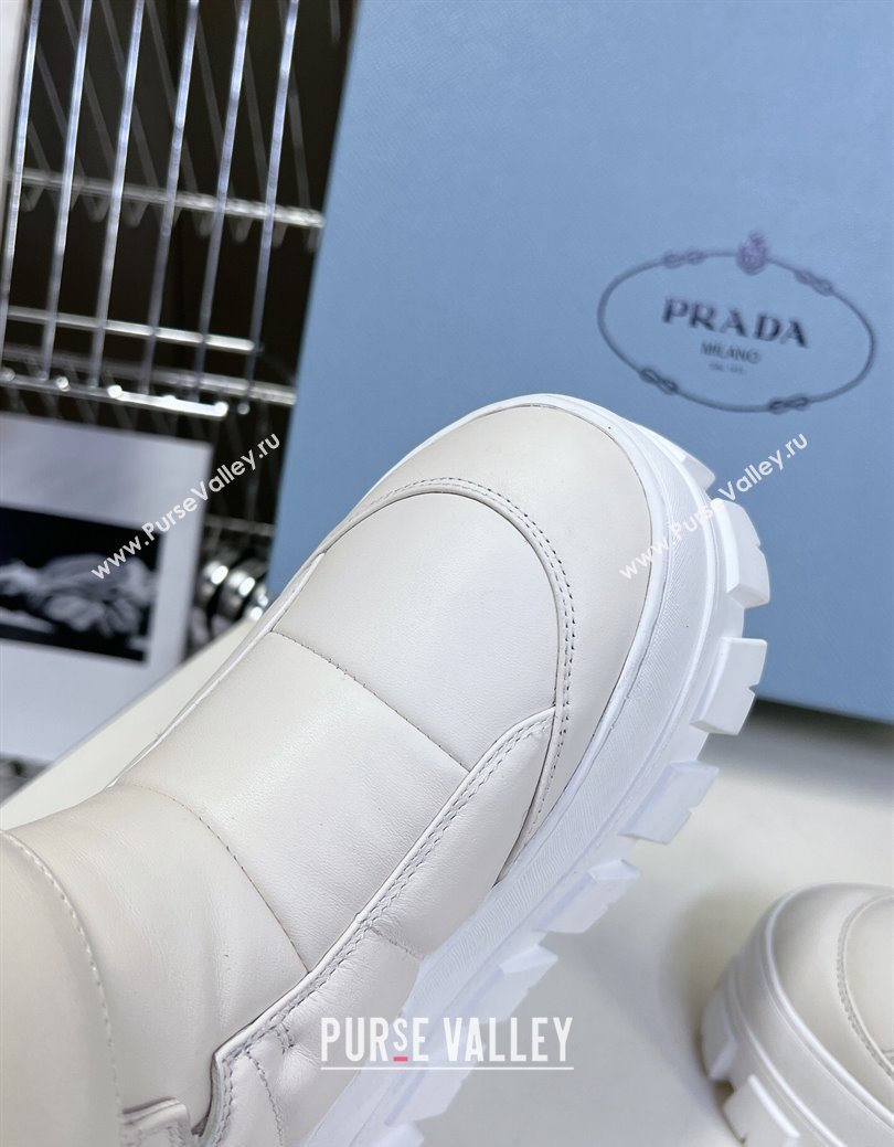 Prada Puffer Leather and Wool Platform Ankle Boots with Strap 4.5cm White 2024 (SS-241115044)