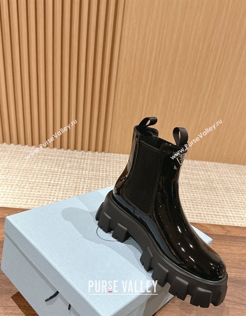 Prada Monolith Patent Leather Platform Ankle Boots Black 2024 PR111402 (KL-241114121)