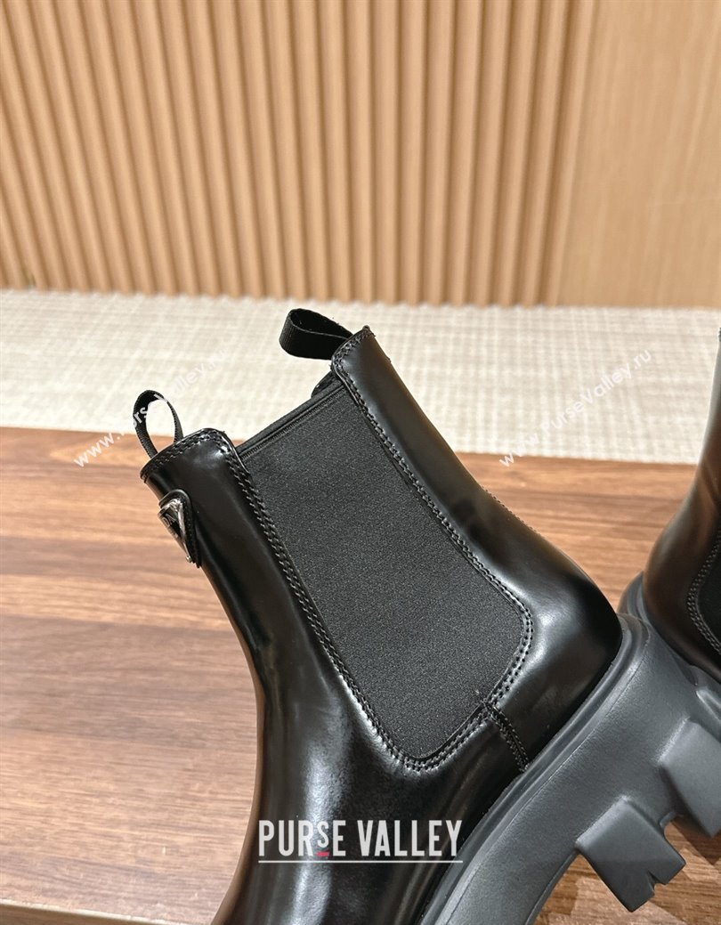 Prada Monolith Brushed Leather Platform Ankle Boots Black 2024 PR111402 (KL-241114122)