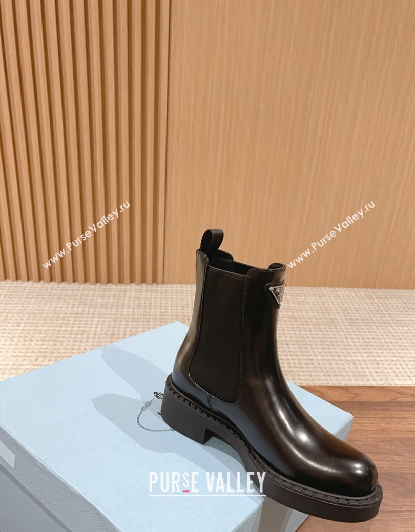 Prada Brushed Leather Heel Chelsea Ankle Boots Black 2024 PR111403 (KL-241114123)