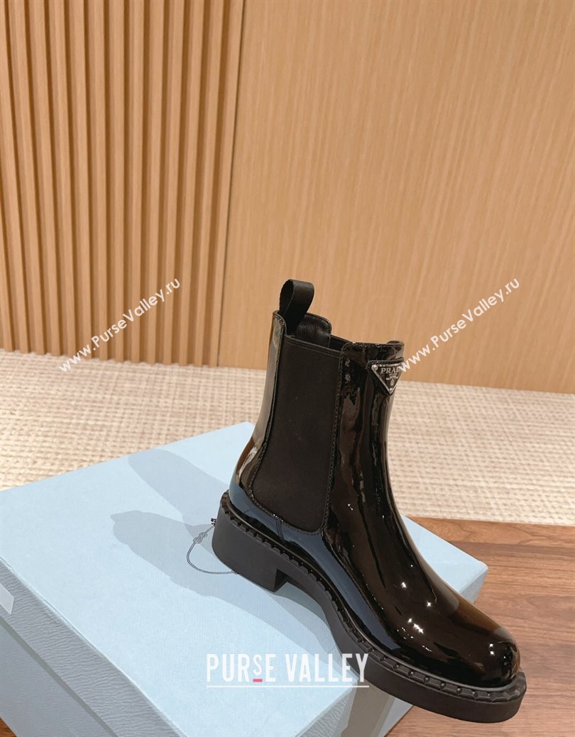 Prada Patent Leather Heel Chelsea Ankle Boots Black 2024 PR111403 (KL-241114124)