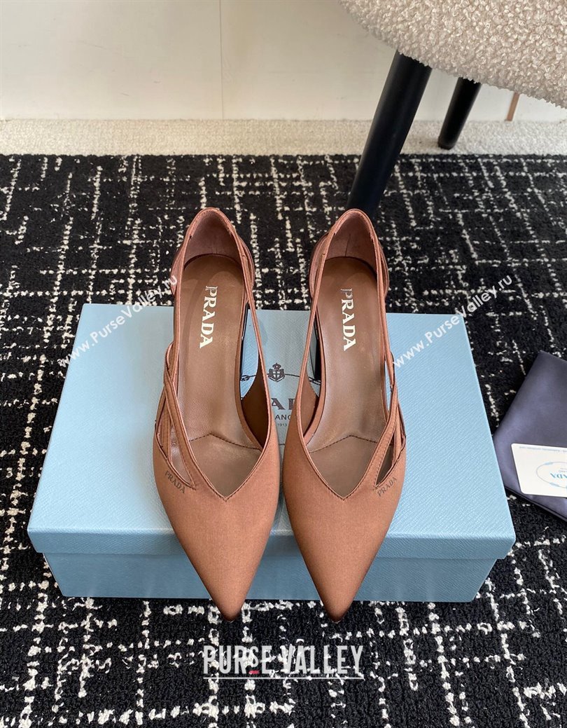 Prada Satin cut-out pumps 6.5cm Coffee Brown 2024 1I741N (KL-241115059)