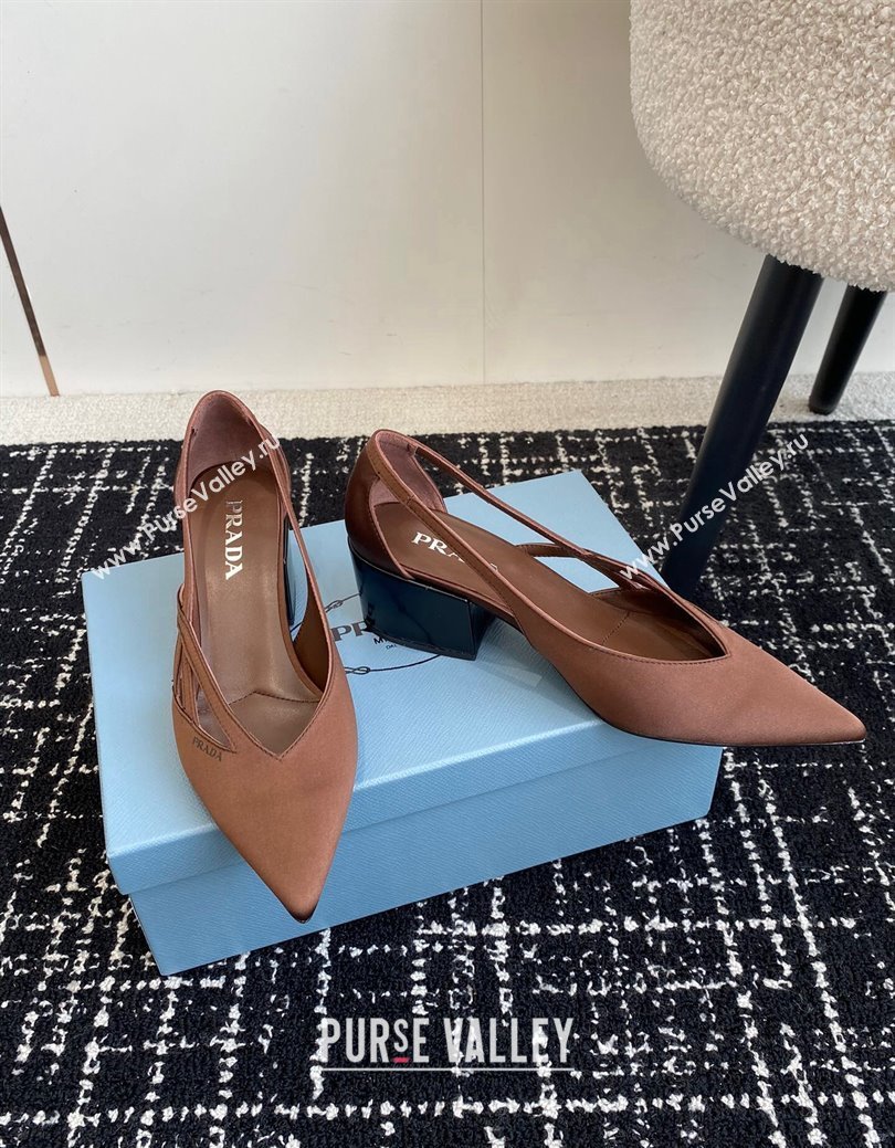 Prada Satin cut-out pumps 6.5cm Coffee Brown 2024 1I741N (KL-241115059)