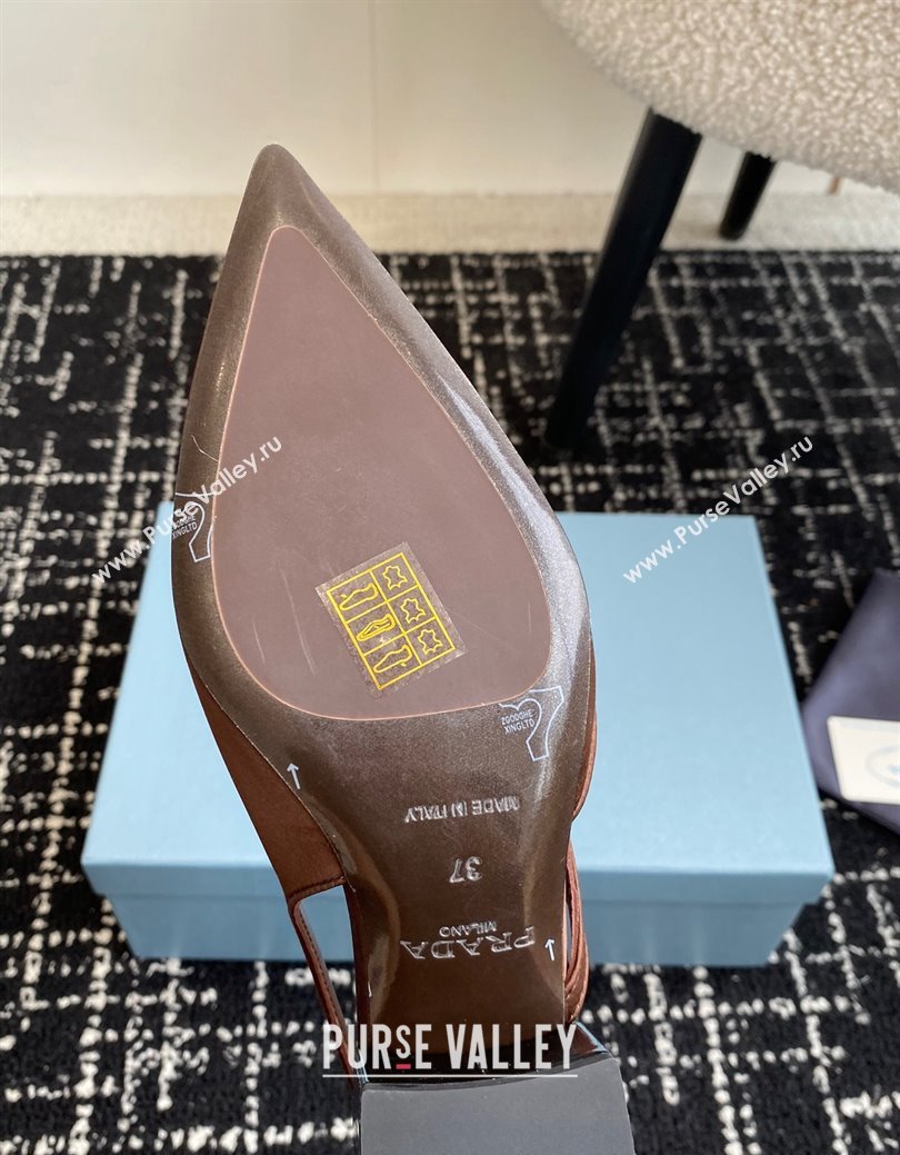 Prada Satin cut-out pumps 6.5cm Coffee Brown 2024 1I741N (KL-241115059)