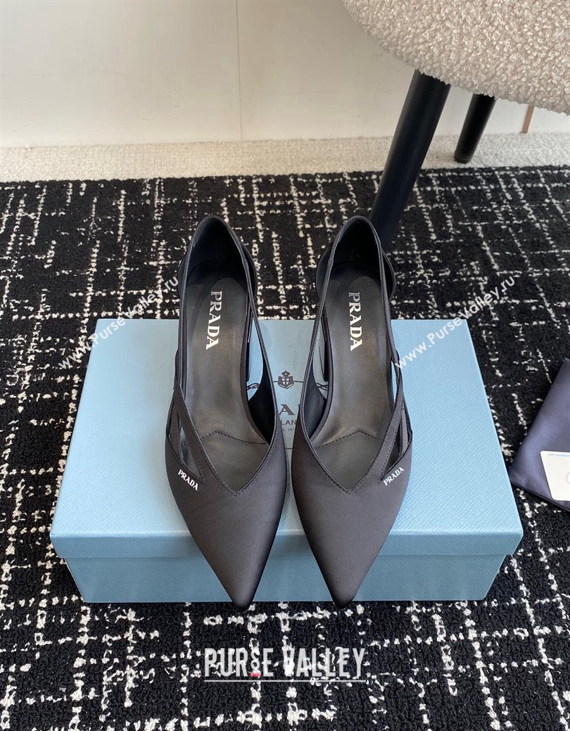 Prada Satin cut-out pumps 6.5cm Black 2024 1I741N (KL-241115063)