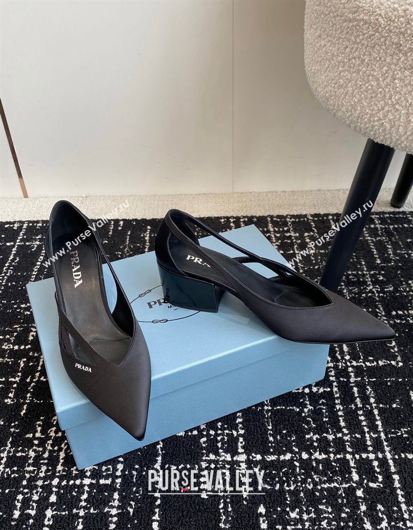 Prada Satin cut-out pumps 6.5cm Black 2024 1I741N (KL-241115063)