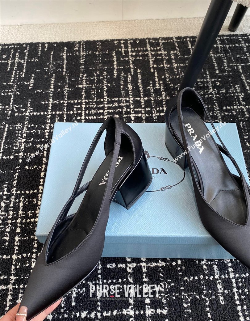 Prada Satin cut-out pumps 6.5cm Black 2024 1I741N (KL-241115063)