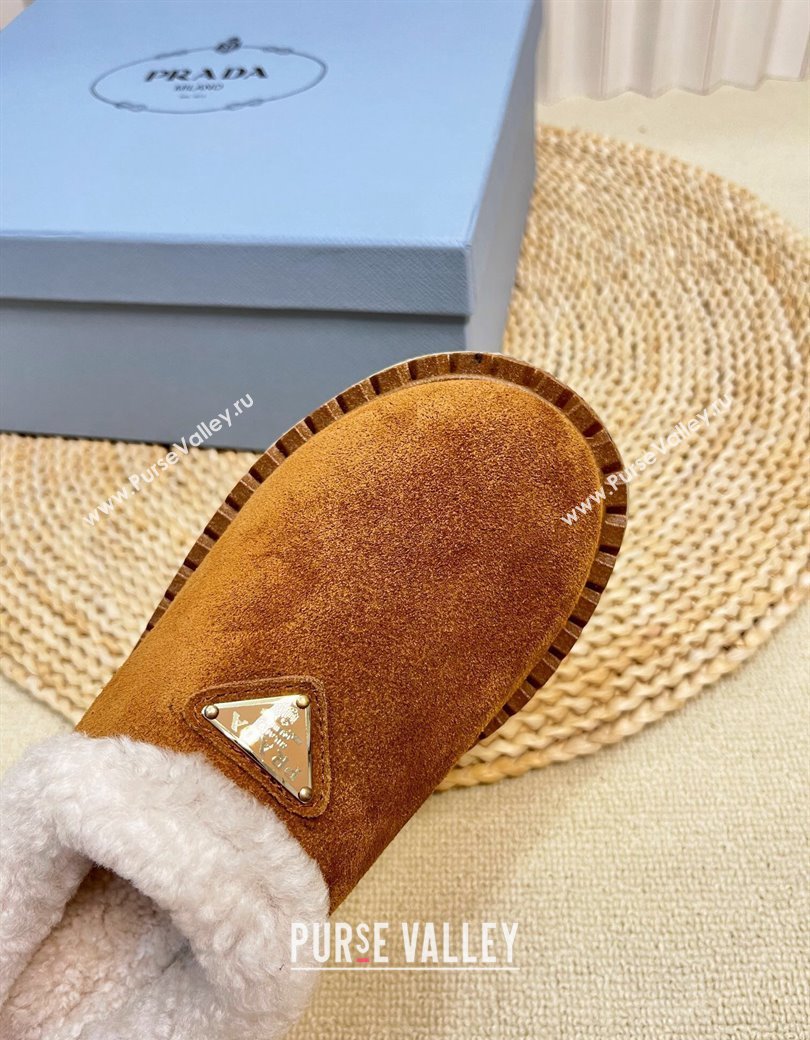 Prada Suede and Wool Platform Mules Brown2 2024 1S715N (KL-241122061)