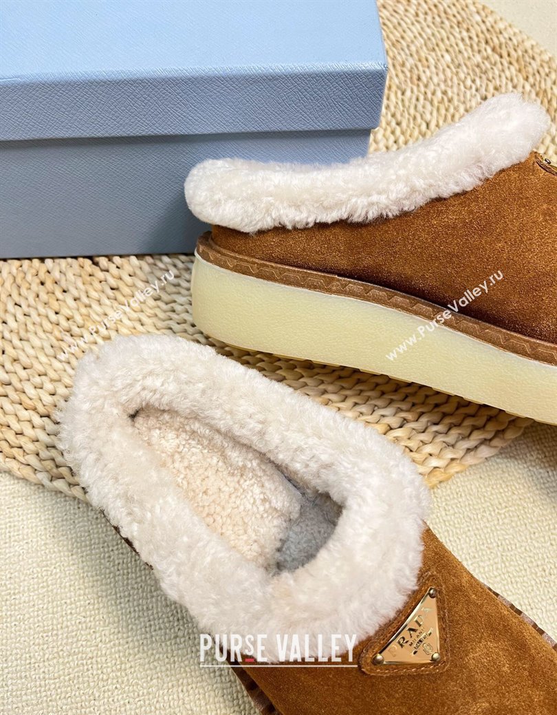 Prada Suede and Wool Platform Mules Brown 2024 1S715N (KL-241115048)
