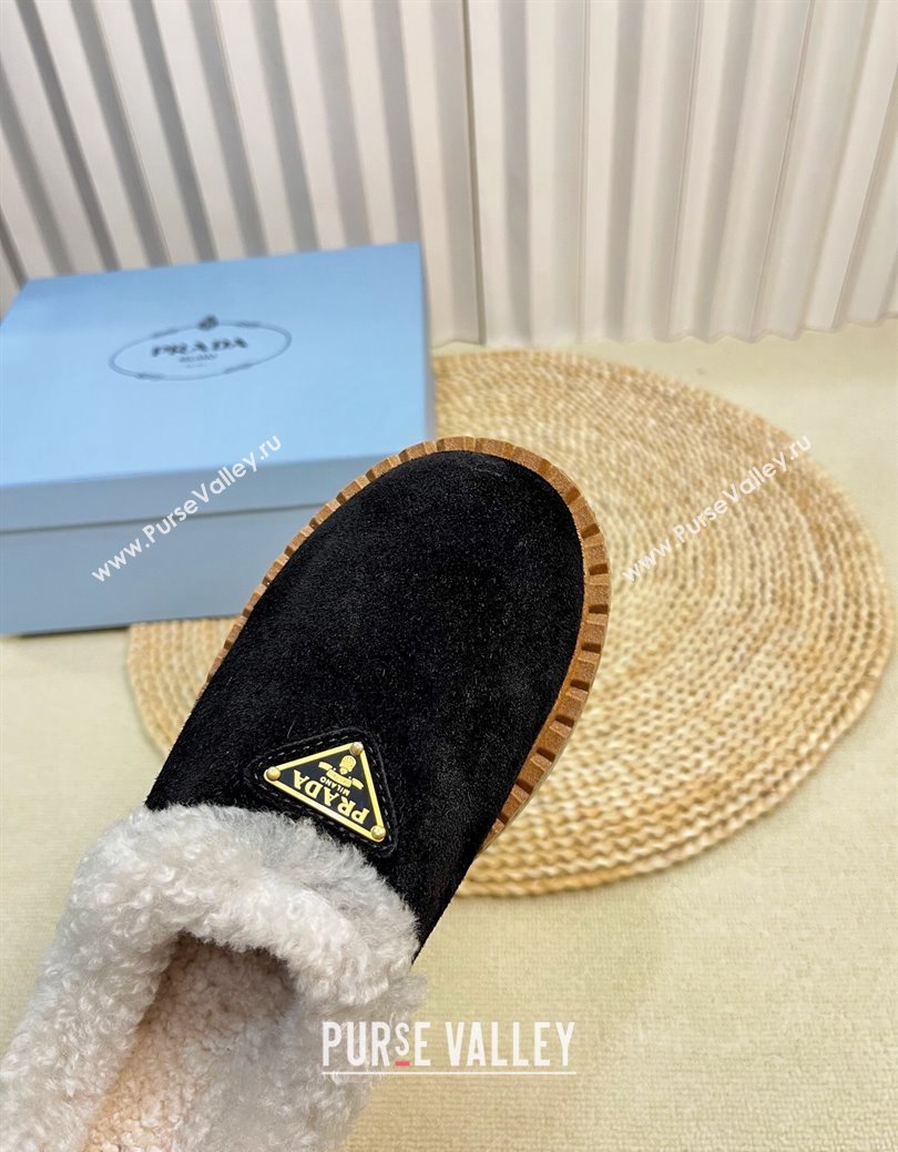 Prada Suede and Wool Platform Mules Black 2024 1S715N (KL-241115049)