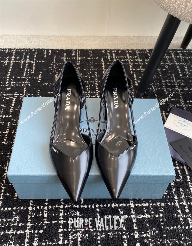 Prada Brushed leather cut-out pumps 6.5cm Black 2024 1I736N (KL-241115075)