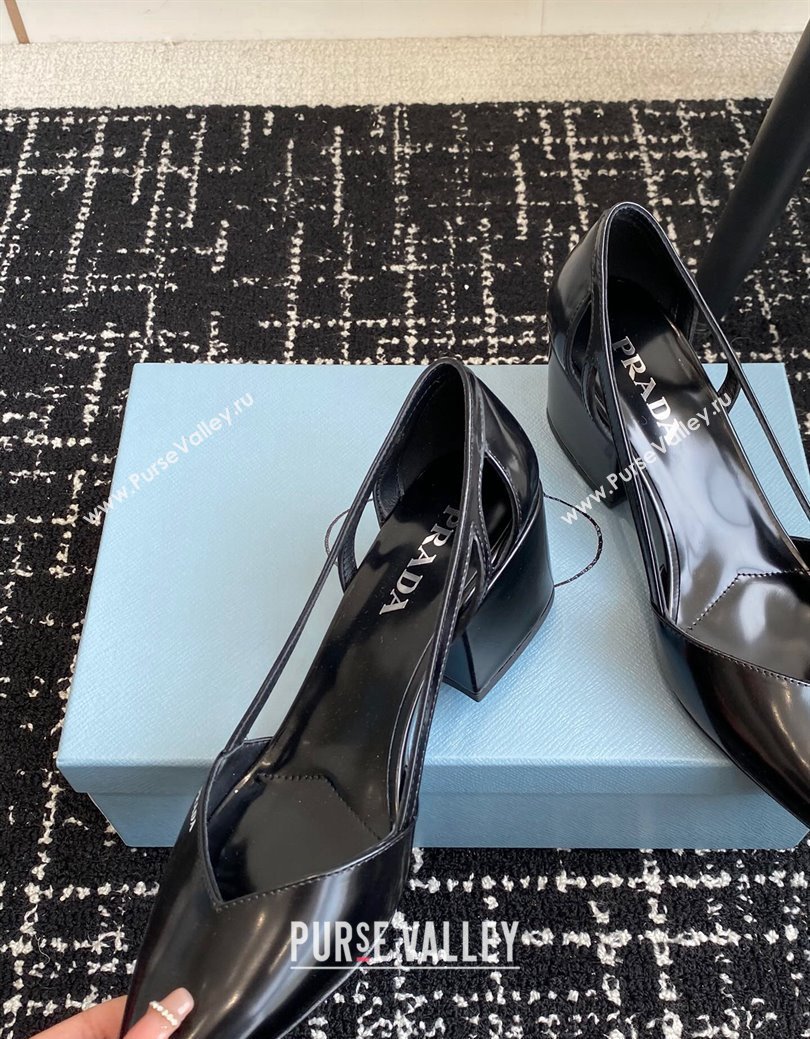 Prada Brushed leather cut-out pumps 6.5cm Black 2024 1I736N (KL-241115075)