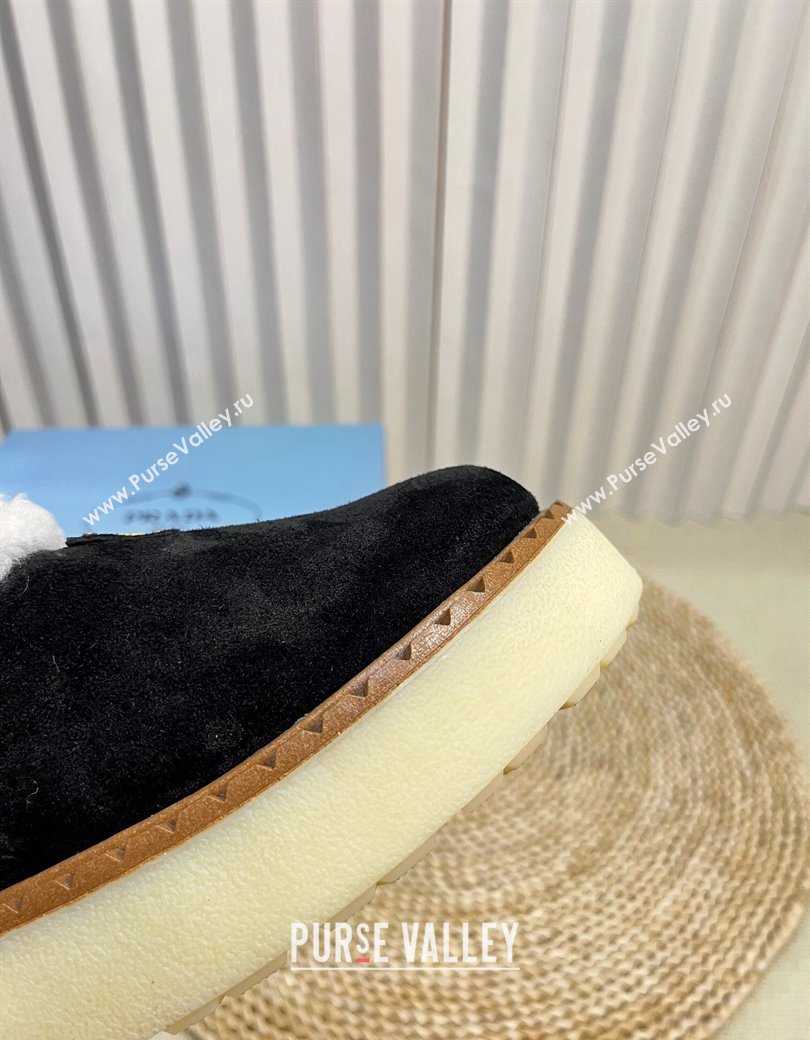 Prada Suede and Wool Platform Mules Black 2024 1S715N (KL-241122063)