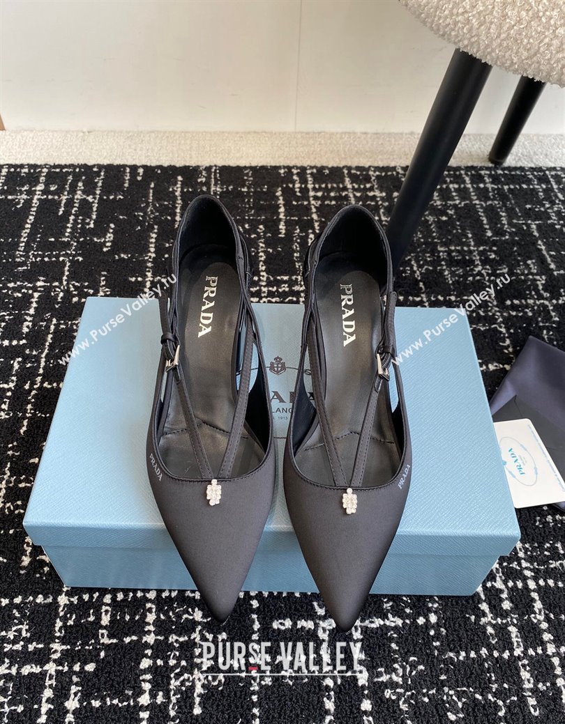 Prada Satin cut-out pumps 6.5cm Black 2024 1I740N (KL-241115083)