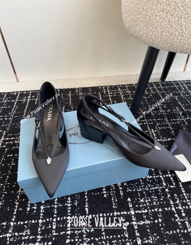 Prada Satin cut-out pumps 6.5cm Black 2024 1I740N (KL-241115083)