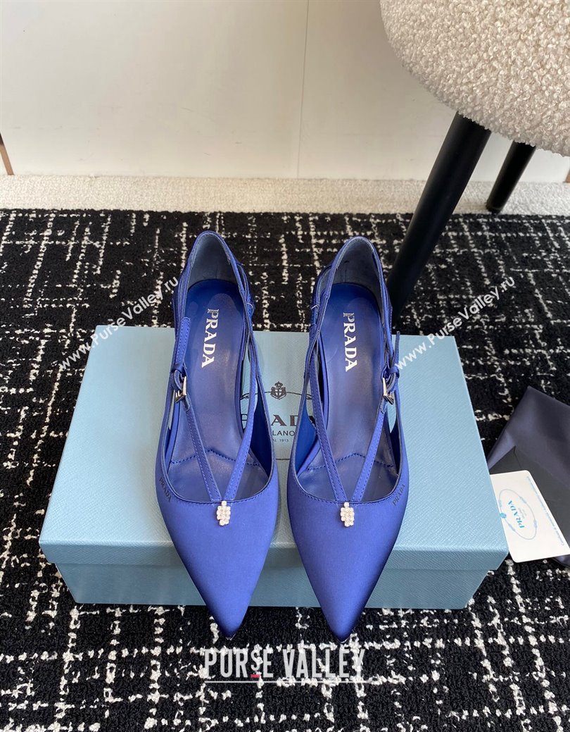 Prada Satin cut-out pumps 6.5cm Royal Blue 2024 1I740N (KL-241115090)