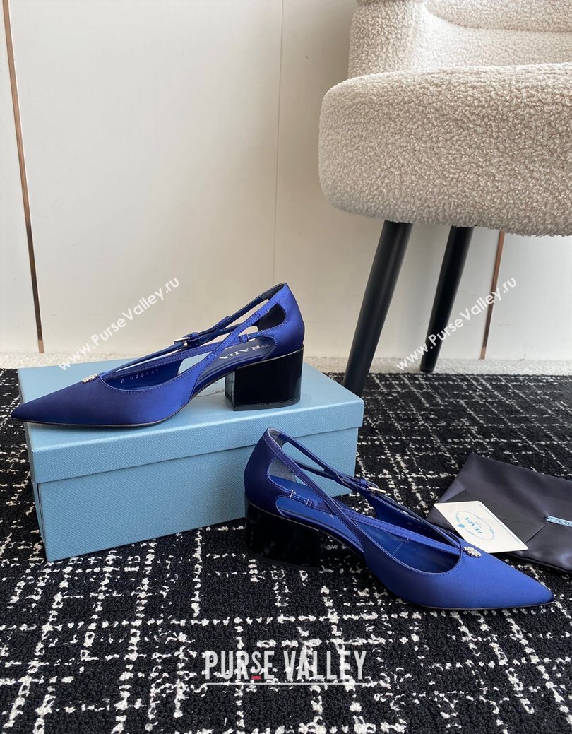 Prada Satin cut-out pumps 6.5cm Royal Blue 2024 1I740N (KL-241115090)