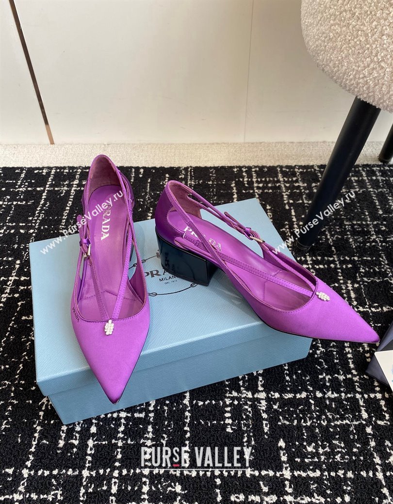 Prada Satin cut-out pumps 6.5cm Purple 2024 1I740N (KL-241115092)