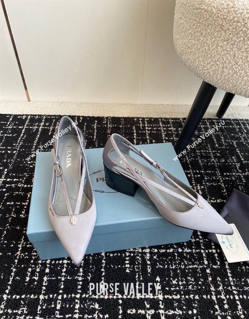 Prada Satin cut-out pumps 6.5cm Grey 2024 1I740N (KL-241115093)