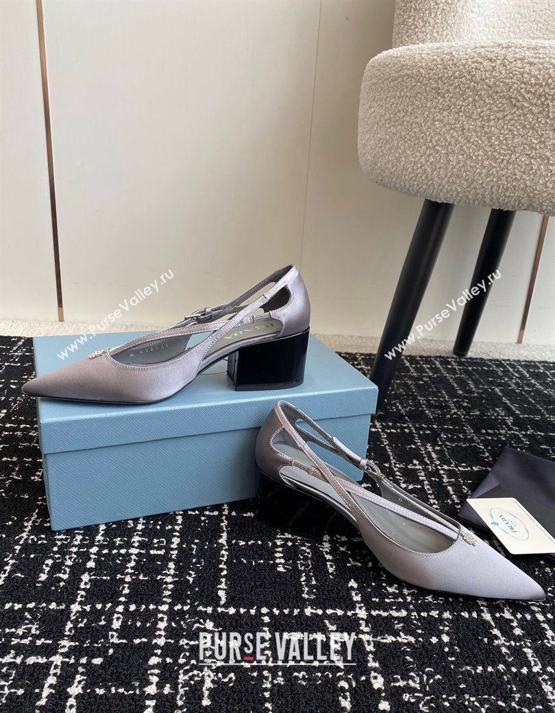 Prada Satin cut-out pumps 6.5cm Grey 2024 1I740N (KL-241115093)