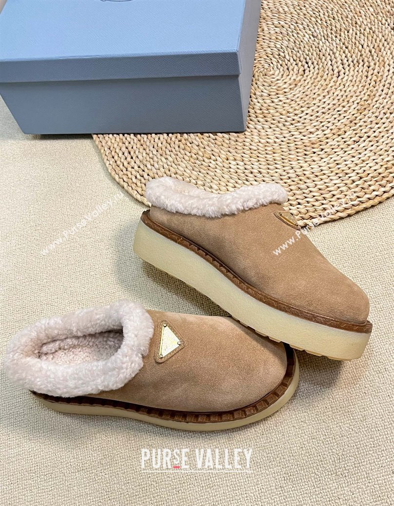 Prada Suede and Wool Platform Mules Beige 2024 1S715N (KL-241115047)