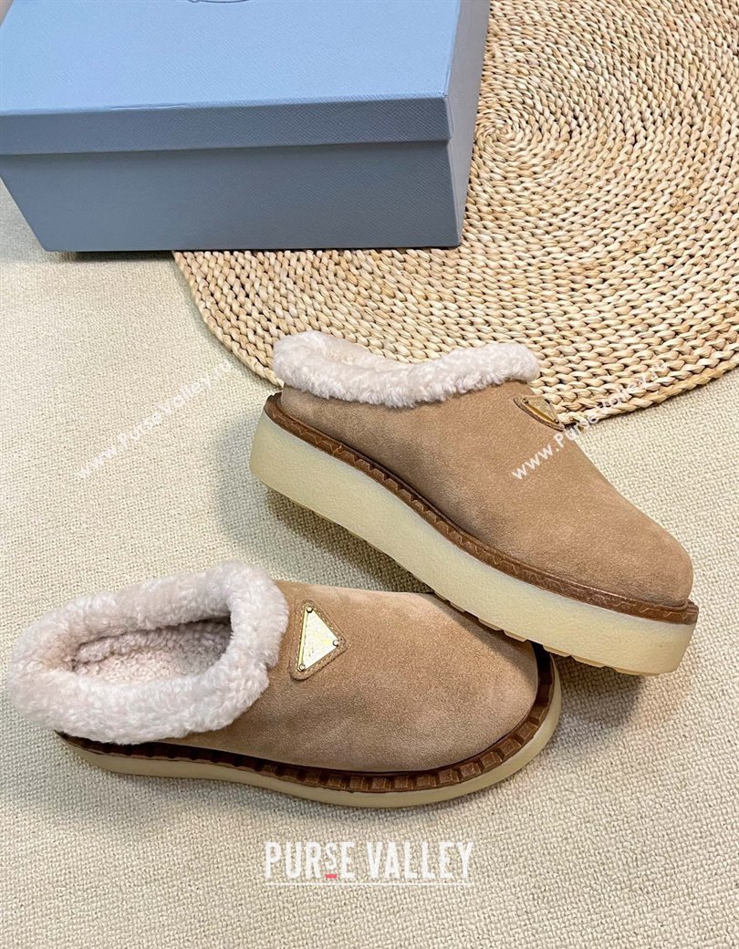 Prada Suede and Wool Platform Mules Beige2 2024 1S715N (KL-241122062)