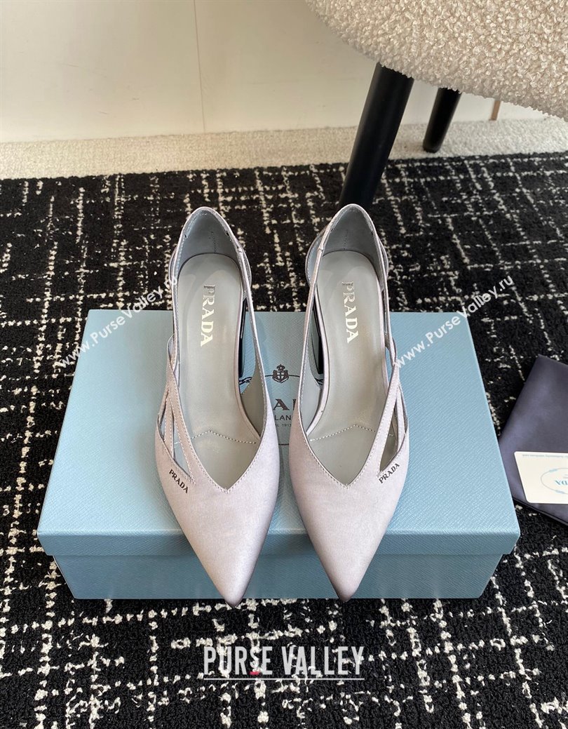 Prada Satin cut-out pumps 6.5cm Grey 2024 1I741N (KL-241115053)