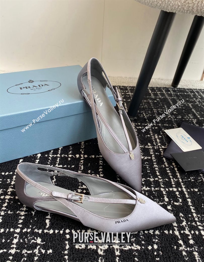 Prada Satin cut-out ballerinas flats Grey 2024 1I740N (KL-241115109)