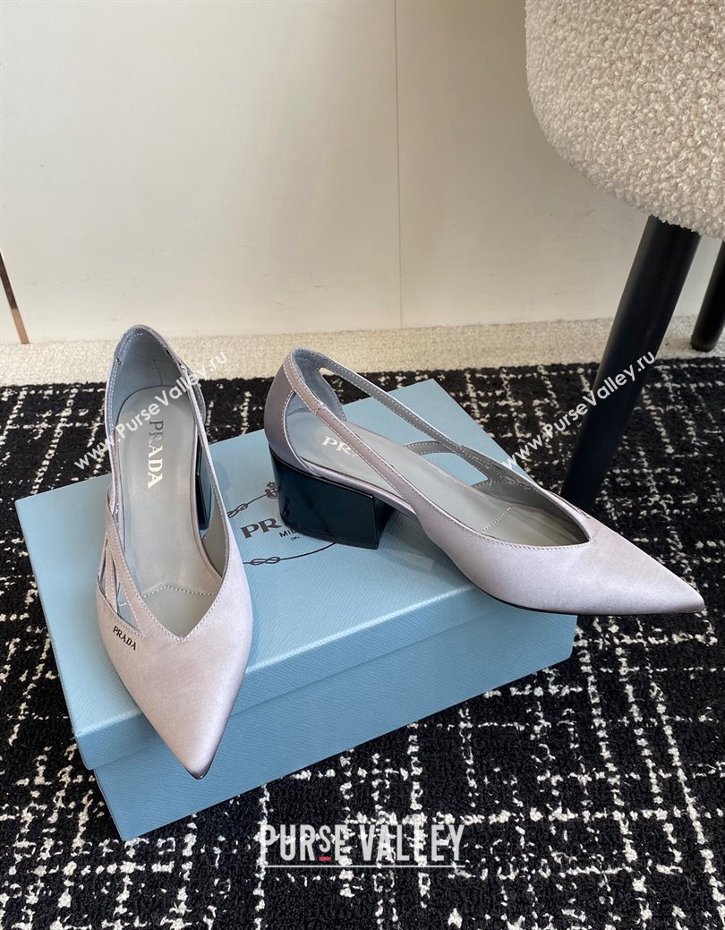 Prada Satin cut-out pumps 6.5cm Grey 2024 1I741N (KL-241115053)