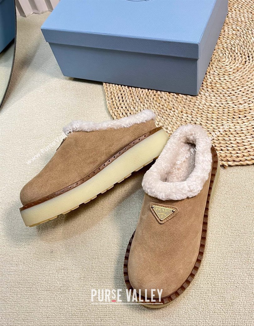 Prada Suede and Wool Platform Mules Beige 2024 1S715N (KL-241115047)