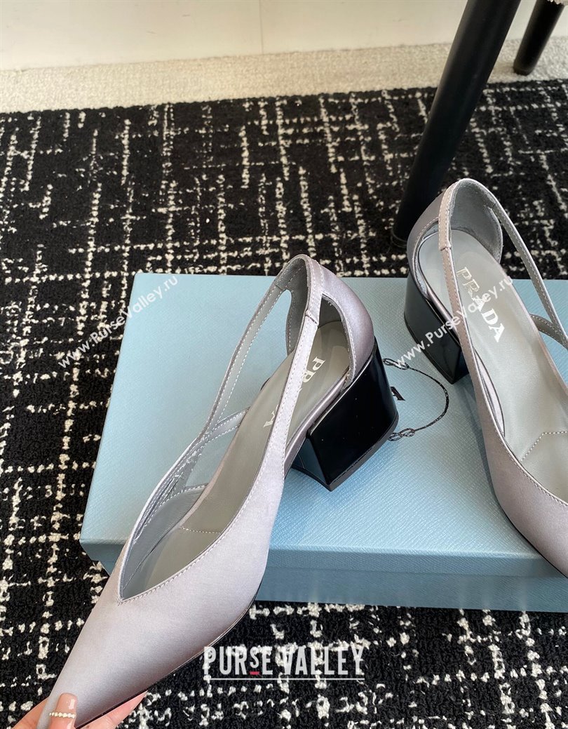 Prada Satin cut-out pumps 6.5cm Grey 2024 1I741N (KL-241115053)