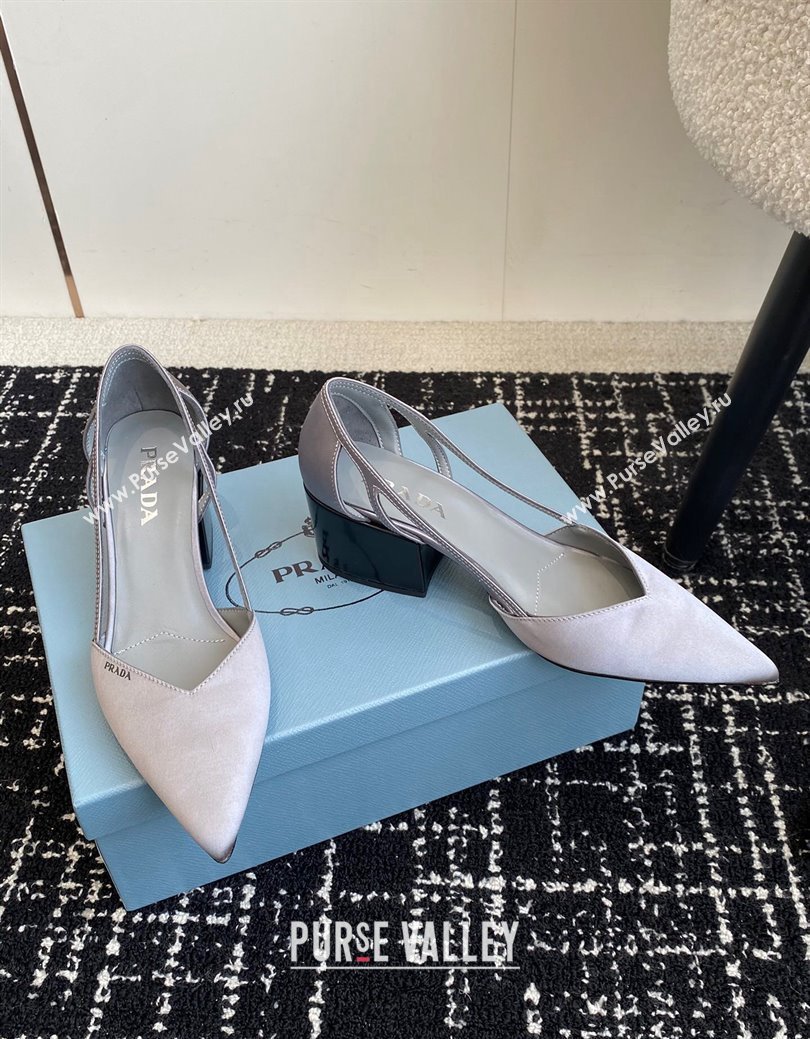 Prada Satin cut-out pumps 6.5cm Grey 2024 1I736N (KL-241115115)