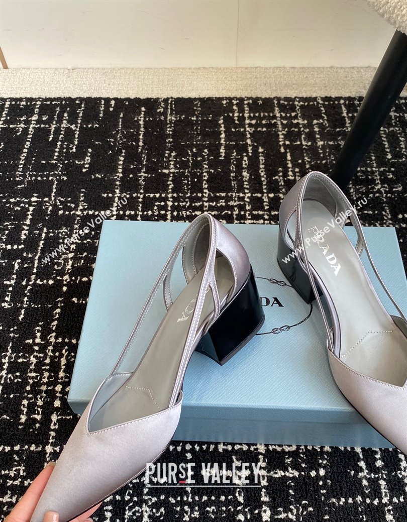 Prada Satin cut-out pumps 6.5cm Grey 2024 1I736N (KL-241115115)