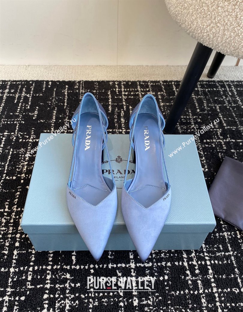 Prada Satin cut-out pumps 6.5cm Light Blue 2024 1I736N (KL-241115118)