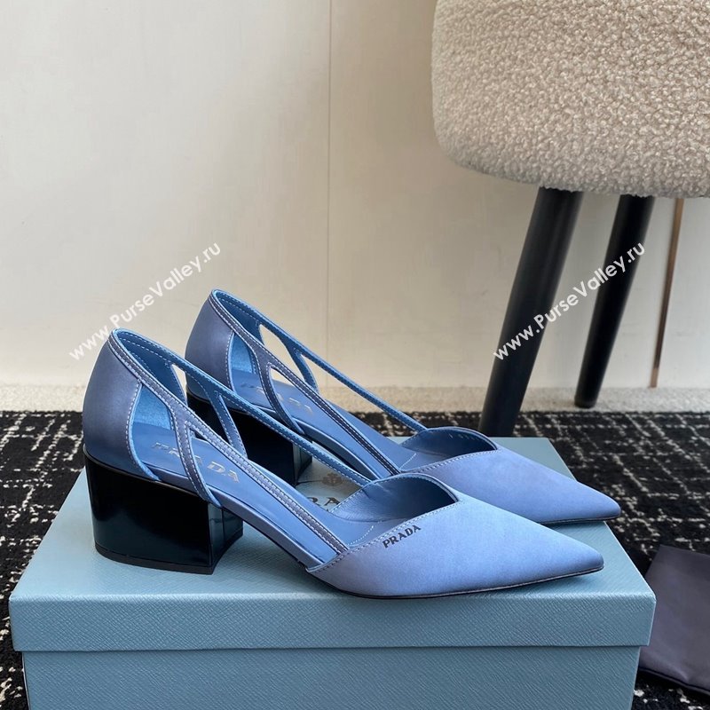 Prada Satin cut-out pumps 6.5cm Light Blue 2024 1I736N (KL-241115118)