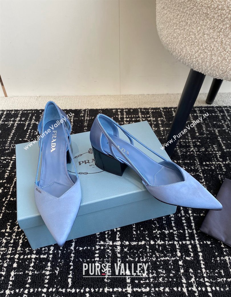 Prada Satin cut-out pumps 6.5cm Light Blue 2024 1I736N (KL-241115118)