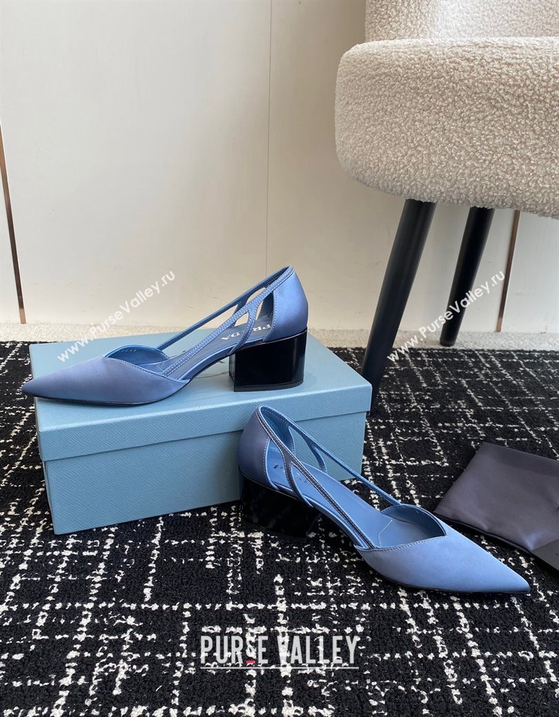 Prada Satin cut-out pumps 6.5cm Light Blue 2024 1I736N (KL-241115118)